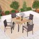 PHI VILLA Black 5-Piece Metal Patio Outdoor Dining Set with Wood-Look Square Table and PE Rattan Cushioned Chairs THD5-456-099