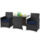 Clihome 3-Piece Wicker Outdoor Patio Conversation Set Patio Rattan Furniture Set with Navy Cushion and Sofa Armres CL-NY68178