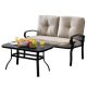 Clihome 2-Piece Metal Patio Conversation Set Loveseat Bench Table Furniture Set with Beige Cushioned Chair CL-BE-10179