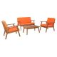 Linon Home Decor Collin Brown 4-Piece Wood Outdoor Patio Conversation Set with Orange Cushions THDOD4465