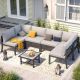AECOJOY 7-Piece Metal Outdoor Patio Conversation Set with Cover and Gray Cushions 16317GY-HD01