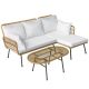 Foredawn Boho 3-Piece L Shape Handwaven Wicker Patio Conversation Set with Round Table and Off White Cushion PCS012982