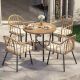 DEXTRUS 5-Piece Wicker Outdoor Dining Set with Round Table and 4 Rattan Chairs with Beige Cushions HDPB0003236AV