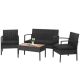 FORCLOVER Black 4-Piece Wicker Patio Conversation Set with Black Cushions and Acacia Wood Top Table HYFE-68939