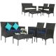 Gymax 4-Pieces Outdoor Furniture Set Patio Rattan Conversation Set with Navy and Off White Cushion GYM11514