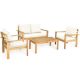 Clihome 4-Piece Acacia Wood Outdoor Patio Conversation Set with White Cushions Water Resistant CL-WH+-64146