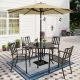 PHI VILLA 6-Piece Metal Patio Outdoor Dining Set with Round Table and Beige Umbrella THD6-409035020M