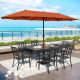 PHI VILLA 8-Piece Metal Outdoor Patio Dining Set with Red Orange Umbrella and Modern Stackable Chairs THD8-326035010R