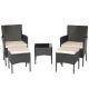 Gymax 5-Pieces Wicker Patio Conversation Set Outdoor Rattan Sofa Set Cushioned Off White with 2 Ottomans GYM11441