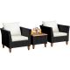 Clihome 3-Piece Wicker Outdoor Patio Conversation Set Furniture Set with White Cushions and Acacia Wood Coffee Table CL-WH66532