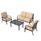 Mondawe Outdoor Black 4-Piece Iron Frame Patio Conversation Seating Set with CushionGuard Putty Beige Cushions for Gazebo LY0020-MO