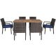 Clihome 7-Piece Wicker Rectangle Table Outdoor Dining Set with Navy Cushions and 2.16