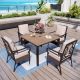 PHI VILLA 5-Piece Metal Square Patio Outdoor Dining Set with Wood-Look Table and Stationary Chairs with Beige Cushions THD5-141416-N-A