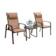 Clihome 3-Piece Brown Metal Stackable Bistro Patio Conversation Set with Adjustable Backrest and Tempered Glass Table CL-CF10222