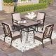 PHI VILLA 5-Piece Metal Patio Outdoor Dining Set with Black Square Table and Stationary Chairs with Beige Cushions THD5-605416-N