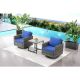 Gymojoy Valenta Gray Wicker 3-Piece Patio Conversation Set with Blue Cushions PW06970-1