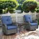 Pocassy Gray 3-Piece Wicker Patio Conversation Deep Seating Set with Blue Cushions All-Weather Swivel Rocking Chairs PJ036-1