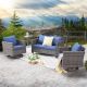 XIZZI Mirage Gray 4-Piece Wicker Outdoor Rocking Chair Set with Denim Blue Cushions YZGRS300+B5