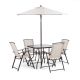 Furniture of America Adela Brown 6-Piece Metal Glass top Square Outdoor Dining Set and Umbrella LA-D004BR-6PK