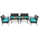 Gymax 8-Pices Wicker Patio Conversation Set Rattan PE Furniture with Turquoise CushionSofa Chair and Table GYM11689