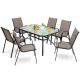 Clihome 7-Piece Metal Patio Outdoor Dining Set with 6 Stackable Chairs, Tempered Glass Table with 1.5 in. Umbrella Hole CL-10407+