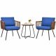 ANGELES HOME 3-Piece Wicker Patio Conversation Set with Armrest and Soft Blue Cushions SA64-9HW408