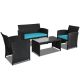 ANGELES HOME 4-Pieces Rattan Wicker Patio Conversation Set with Turquoise Cushions and Tempered Glass Tabletop SA63-9HW239TU