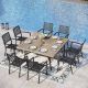 PHI VILLA 9-Piece Metal Outdoor Dining Set with Brwon Square Table and Black Elegant Stackable Chairs THD9-45959-01