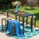 PHI VILLA 5-Piece Metal Rectangle Table Patio Bar Height Outdoor Dining Set with Rattan Wicker Outdoor Bar Stool THD5-093BT093BC