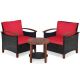 ANGELES HOME 3-Piece Wicker Patio Furniture Set with Washable Red Cushion and Acacia Wood Tabletop SA65-9HW226RE