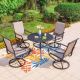 PHI VILLA Black 5-Piece Metal Round Outdoor Patio Dining Set with Slat Table and Textilene Swivel Chairs HD-S5-11920