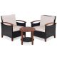 Clihome 3-Piece Wicker Patio Conversation Set Sofa Set with Beige Washable Cushions and Acacia Wood Tabletop CL-BN-70688