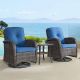Gymojoy Carlos Brown 3-Pieces Wicker Patio Conversation Set with Blue Cushions PW085-1