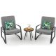 Costway 3-Pieces Outdoor Bistro Metal Patio Conversation Set DPC Tabletop with Gray Cushions Chairs GHMHSKU00005