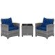 Costway 3-Pieces Wicker Patio Conversation Set Rattan Furniture Bistro Sofas Side Table with Navy Cushions QD-70267NY
