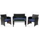 ANGELES HOME 4-Piece Wicker Rattan Patio Conversation Set with Navy Cushions and Glass Table Top SA68-9HW664NY