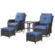 Pocassy Brown 5-Piece Wicker Patio Conversation Deep Seating Set and Ottoman with Blue Cushions PJ3514-1