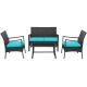 Costway 4-Pieces Patio Wicker Furniture Conversation Set with Turquoise Cushions Chairs and Loveseat Coffee Table Garden QD-70954-AS1
