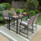 PHI VILLA 5-Piece Wicker Rectangle Table Outdoor Serving Bar Set with Beige Cushions THD5-093BT031