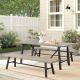 ULAX FURNITURE 3-Piece Metal Outdoor Dining Set with 2 Steel Benches HD-970325-970422