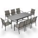 PHI VILLA Black 9-Piece Metal Expandable Table Patio Outdoor Dining Set with Brown Textilene Chairs THD9-450-154Z