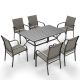 PHI VILLA Black 7-Piece Metal Slat Rectangle Table Outdoor Patio Dining Set with Brown Textilene Chairs THD7-0604N-154Z