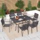 PHI VILLA 7-Piece Metal Patio Outdoor Dining Sets Table with Umbrella Hole THD7-0604N135