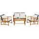 Costway 4-Pieces Patio Mix Brown Wicker Sofa Set Acacia Wood Frame with Seat and Back Off White Cushions QD-70819IT+