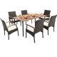 Costway 7-Piece Wood Outdoor Dining Set Acacia Wood Armrests Table with Umbrella Hole and White Cushion QD-70831-2+QD-70831-4-A+TH655629