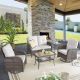 Pocassy 5-Pieces Flat armrest series Wicker Patio Conversation Deep Seating Set with Swivel Rocking Chairs and Cushions PJ8588-2