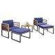 Costway 5-Piece Acacia Wood Patio Conversation Cushioned Chair Ottoman Table Furniture Set with Navy Cushions QD-70980NY+