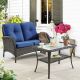 Gymojoy Carlos Brown 2-Piece Wicker Patio Conversation Set with Blue Cushions PW088-1