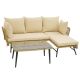 Costway 3-Piece Plastic Patio Conversation Set L-Shaped Sofa Furniture Deck Garden with Beige Cushions QD-711WWF+
