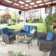 Gymojoy Carlos Brown 5-Piece Wicker Outdoor Patio Conversation Set with Blue Cushions PW08588-1